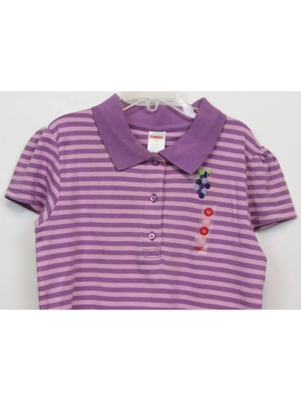 2007 Gymboree Pretty Preppy Striped Purple Polo Shirt sz 12 Embroidered Grapes